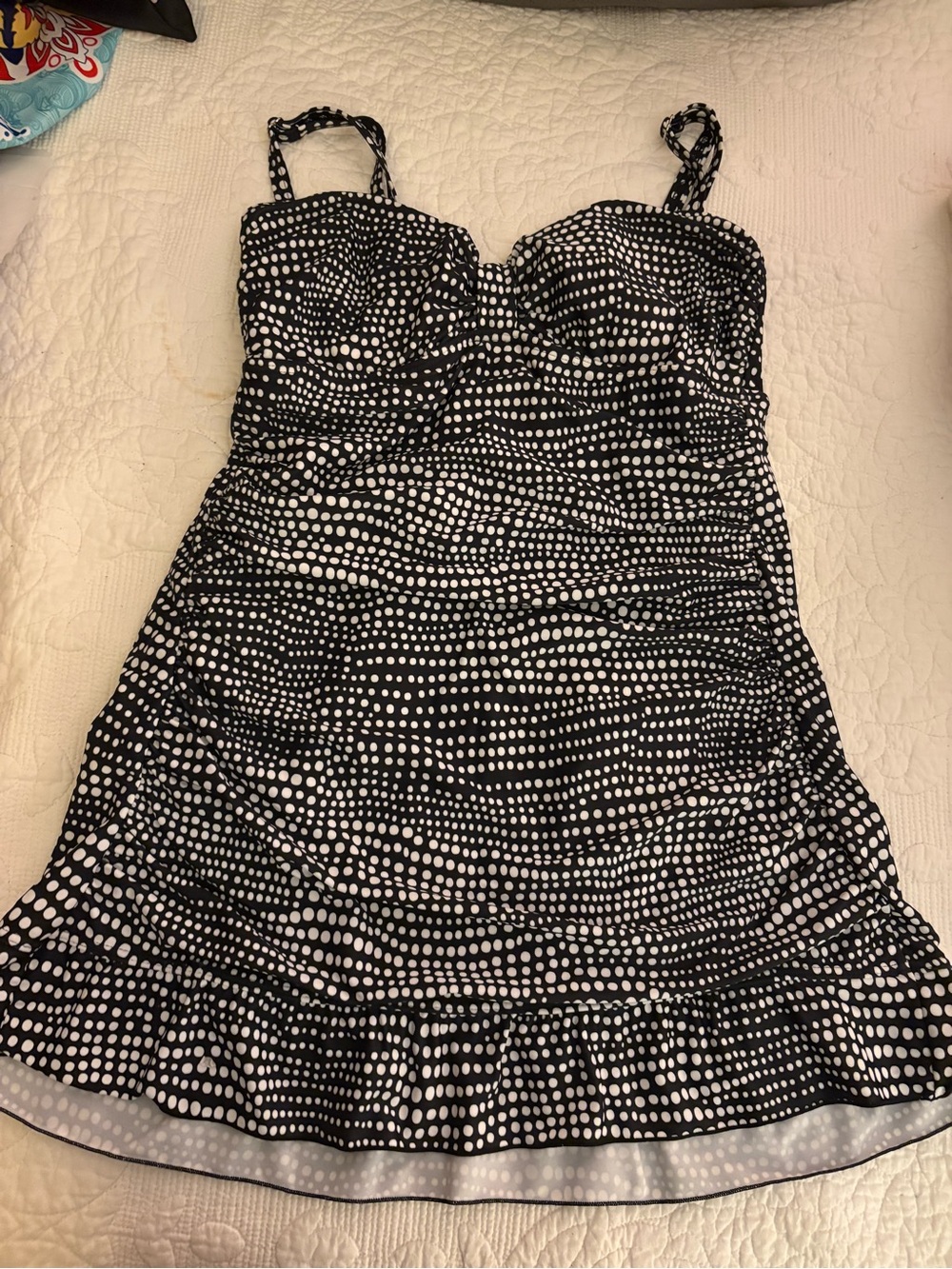 Black & White Polka Dot One-Piece Swimdress Size 14